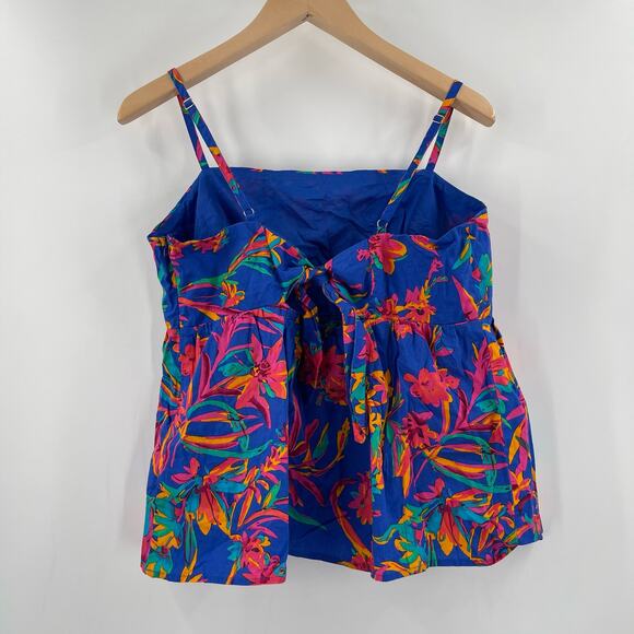 J.CREW FACTORY Tank Top Size 14 Blue Floral Tropical Tie Back Strappy Summer - Picture 4 of 16